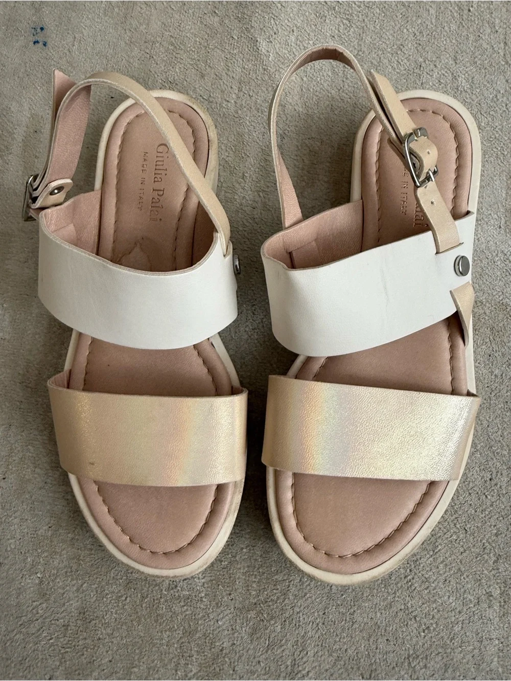 Giulia Palai Italy Cream Gold Leather Girls Sandals EU 34/US 3